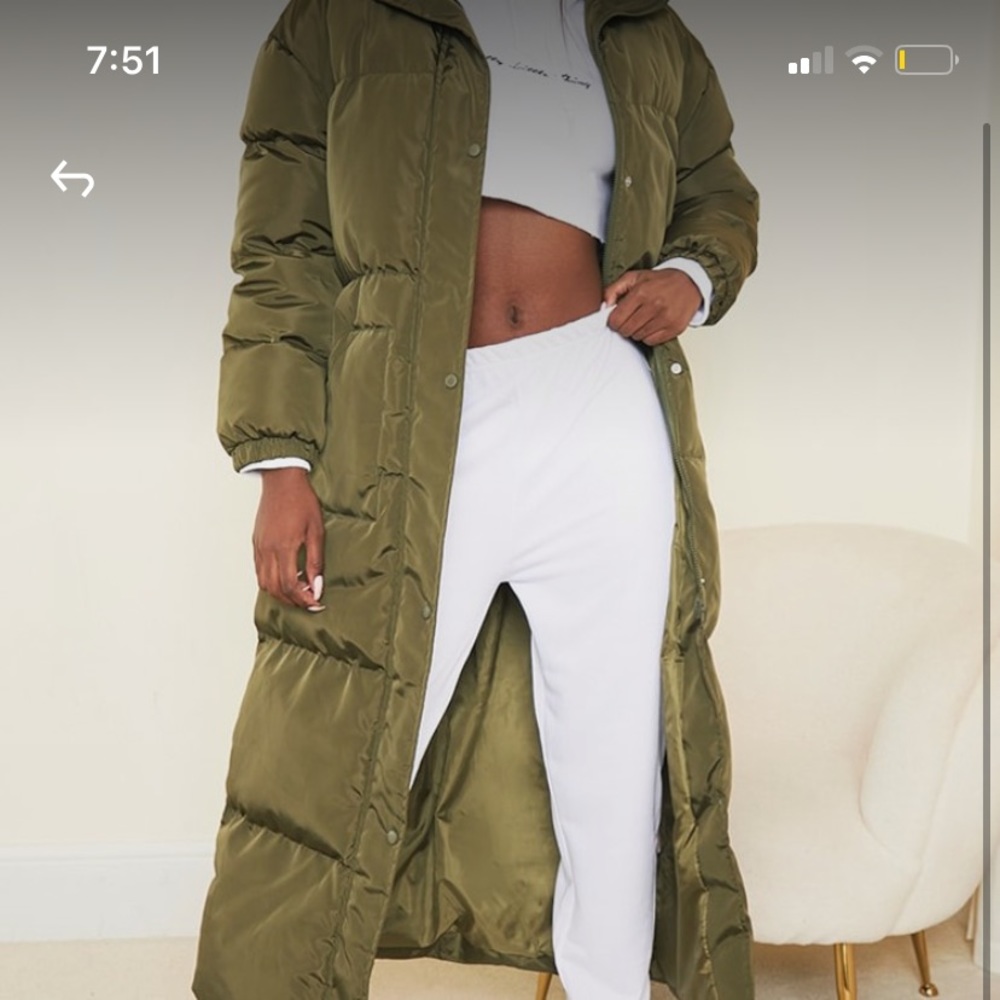 Tall olive maxi puffer coat